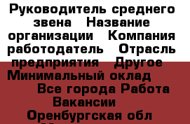 Руководитель среднего звена › Название организации ­ Компания-работодатель › Отрасль предприятия ­ Другое › Минимальный оклад ­ 25 000 - Все города Работа » Вакансии   . Оренбургская обл.,Медногорск г.